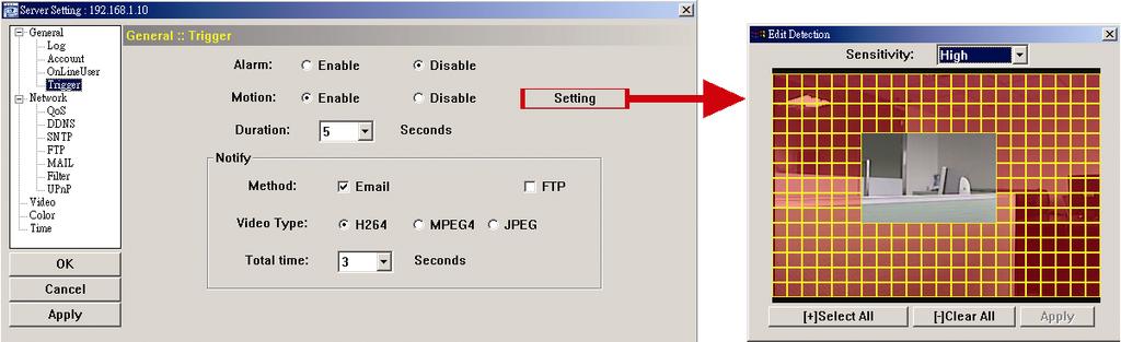 Select to enable or disable the motion detection function.