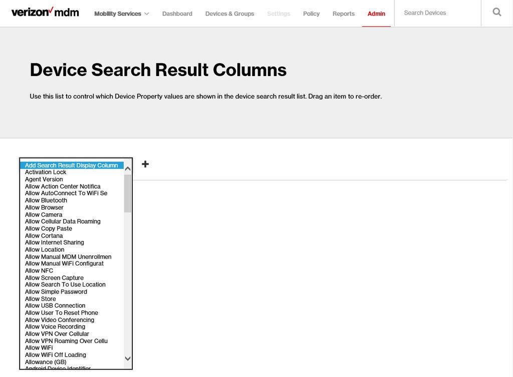 Device Search Columns Customize the