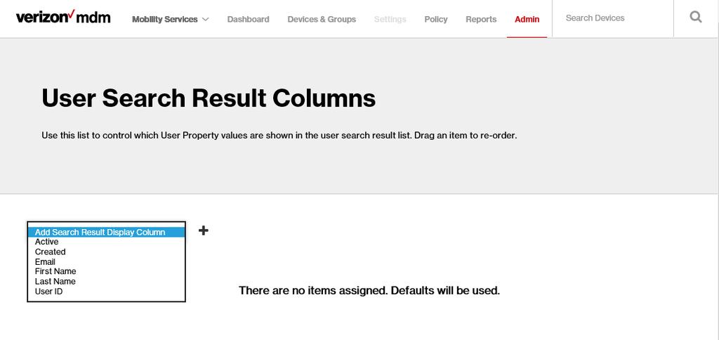 User Search Columns Customize the