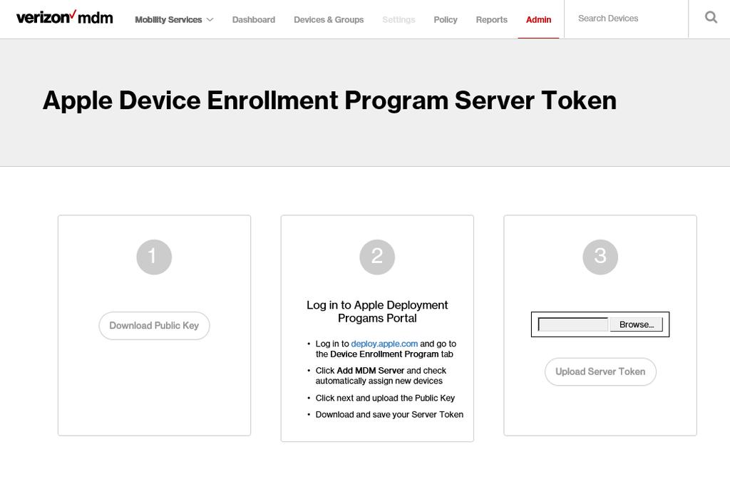 Apple DEP Settings Configure a token to manage