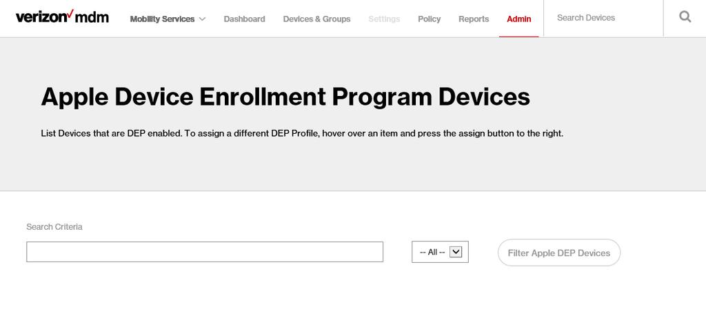 Devices View and manage Apple Device Enrollment Program devices.