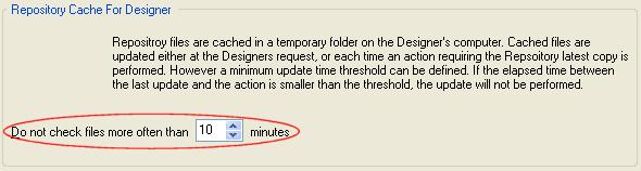 Figure 18. Setting the local cache 'update timer'. This option essentially provides an update timer for the local cache.