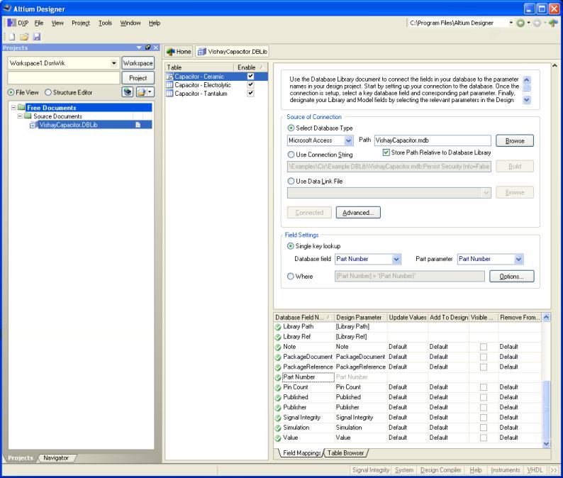 An example SVN Database Library - Altium Design Library.SVNDBLib - can be found in the \Examples\Reference Designs\SVN DBLib folder of the installation. Figure 4. The SVNDatabaseLib Editor.