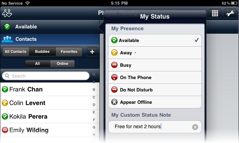 You can change your status from Available to other statuses such as Busy or Away.