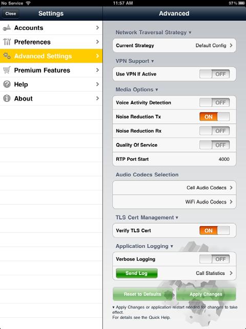 CounterPath Corporation 5.3 Advanced Settings If you make changes to the fields identified by a bottom of the screen or restart Bria.