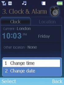 Clock Select Clock from the main menu To change the date or time, ensure Clock is highlighted and select by pressing Change date Select Change date and then amend using the