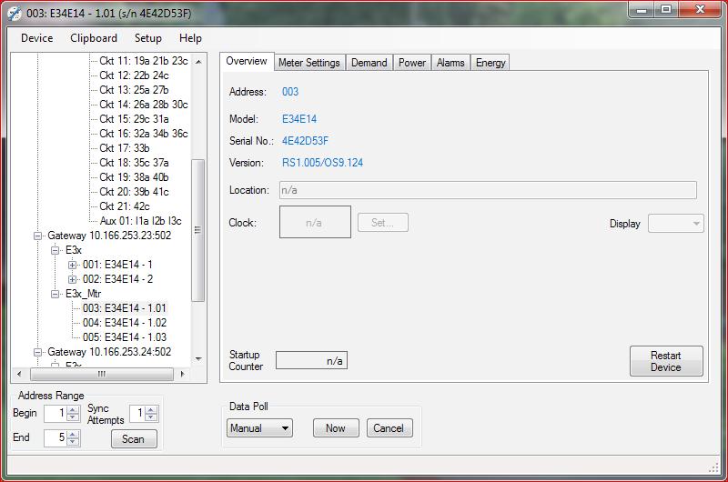 Modbus Address, return to the left pane and select a Logical Meter from the list shown below the E3x_ckt