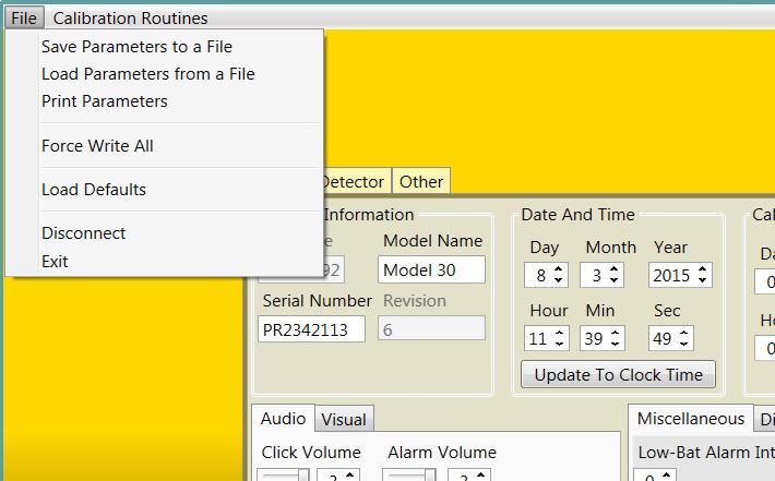 File The File menu contains seven options to select from: Save Parameters to a File