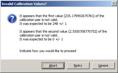 One or both of the following error messages may occur when in the Meter Only Calibration and the calculated calibration values don t meet the expected results.