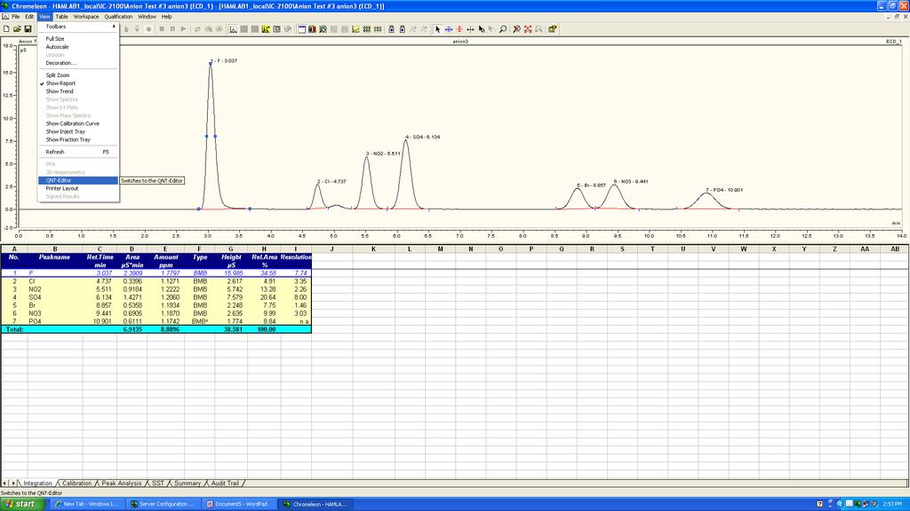 Labeling Peaks and Creating Calibration Curves After double clicking on a sample this screen should appear, the green box is the chromatogram and