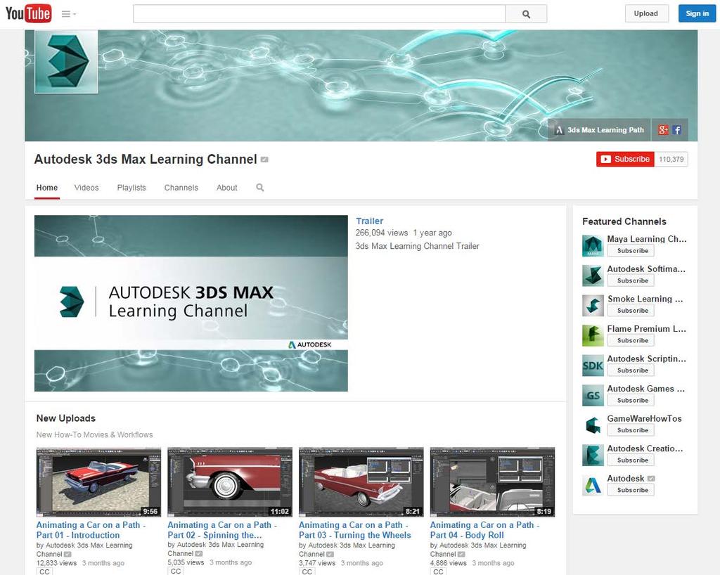Learning Channel Autodesk content Playlists New users VFX Games