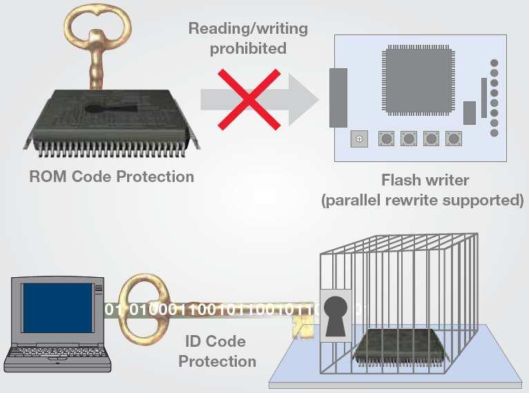 Data Protect Function to enable and disable programming or erasing of each flash memory block.
