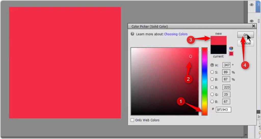 #1 Click on the color area you want in the slider #2 Click on the