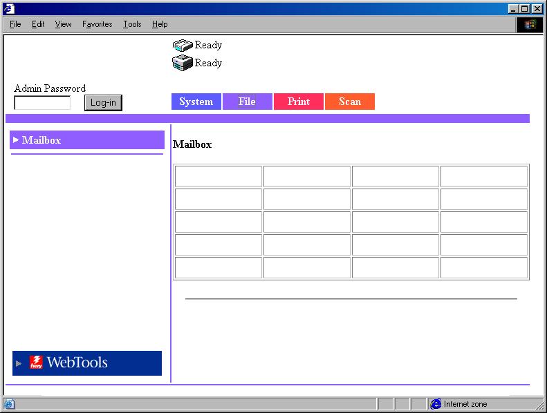 Using PageScope Light 1 File Tab The [File] tab is used to manage the mailboxes in
