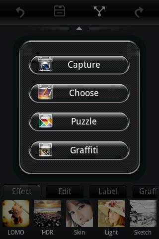There are 2 others ways to enter UPhoto. 1. If Auto Save is set to OFF, UPhoto will be launched automatically after taking a picture. 2. Select UPhoto in share list or edit list of other picture play application or file manager.