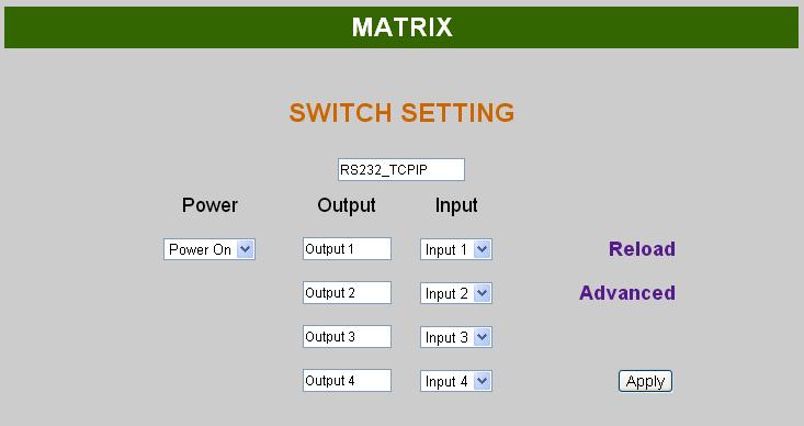 10.Ethernet Control Function: Initial IP Configuration 1. Setup MATRIX IP Address same as your PC with same domains.(default 192.168.0.200) MATRIX IP Address method, please refer.