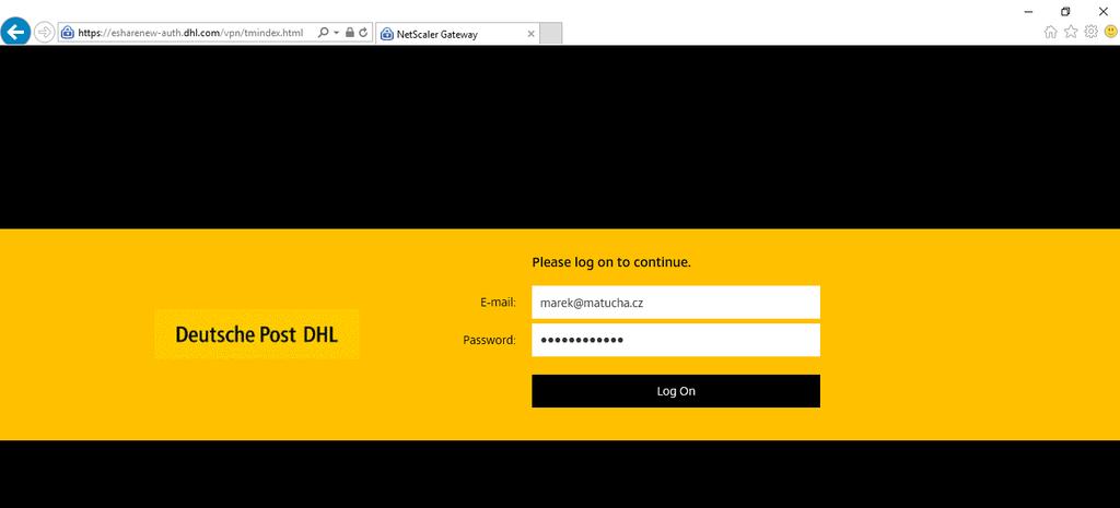 2. After entering the eshare URL (which is provided by DHL Contact), the link will be redirected to the NetScaler Gateway login page. 3.