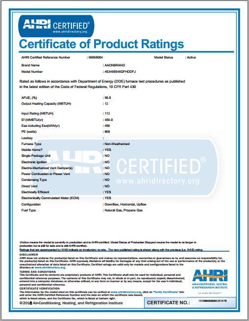 20 Downloading an AHRI Certificate of Product Performance An AHRI Certificate of Product Performance can be downloaded in PDF format for any currently certified AHRI-Certified product.
