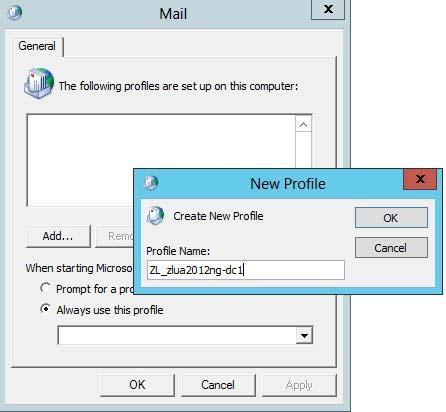 Give the new profile the name of your Exchange Server by typing
