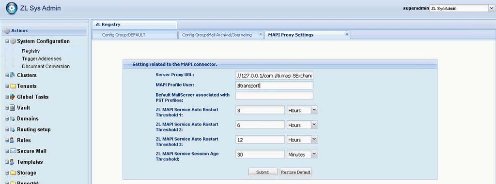 2. Start the ZL RMI service. From the GUI Services console, select the service and click the Start Service button.