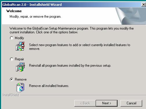 Step 2: Remove GlobalScan Software Following deactivation, it is possible to remove the GlobalScan program as follows: 1.