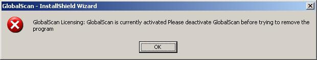 Note: If you attempt to remove the GlobalScan program without first deactivating, you are prompted to do so.