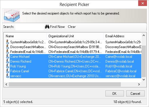 Click Add... button to select mailbox(s) from Directory server. In Recipient picker dialog, select the desired mailbox(s) and click OK.
