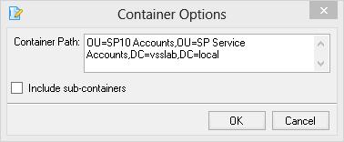 Note that only one container may be selected at a time. To select another container, click Browse... again.