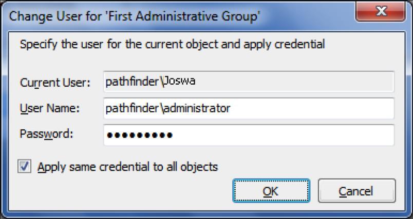 3) Specify different user name and password. 4) To apply the given credential to all objects in the grid, select Apply same credential to all objects checkbox. 5) Click OK to save changes.