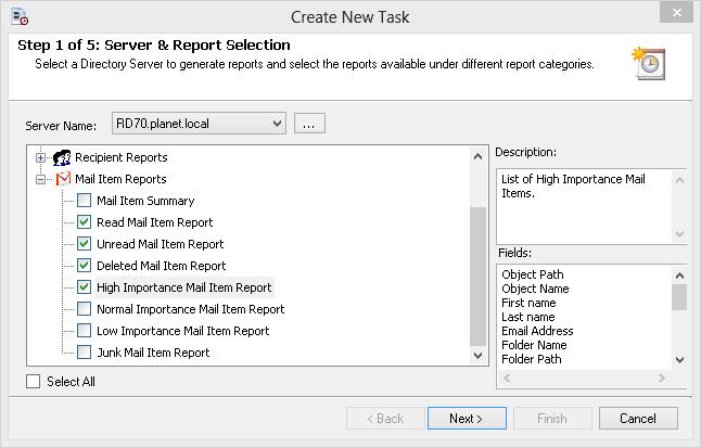 3.3.1 Create Task To launch Power Reports Task Wizard, click Create New Task wizard. Step 1: Server and Report Selection Click '...' button to select a server from the Server Configuration Settings.