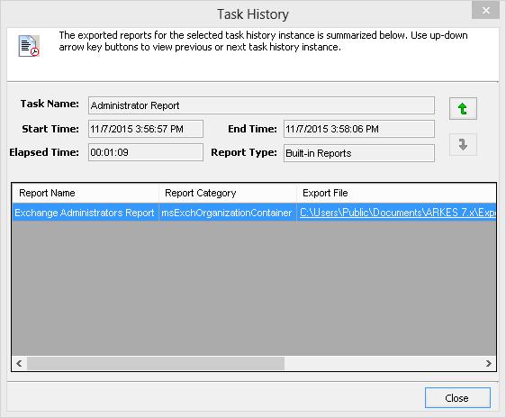 Double click a history instance in bottom grid or click button in the Task History Actions pane to view the exported report information corresponding to the history instance.