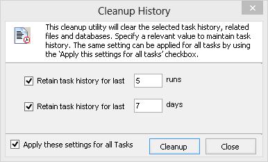 3.3.10 Task History Cleanup ARKES maintains task history including log files and temporary data for each run of the scheduled task. You can cleanup task history using this tool manually.