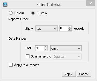 The criteria window will be displayed as shown below: Click Apply
