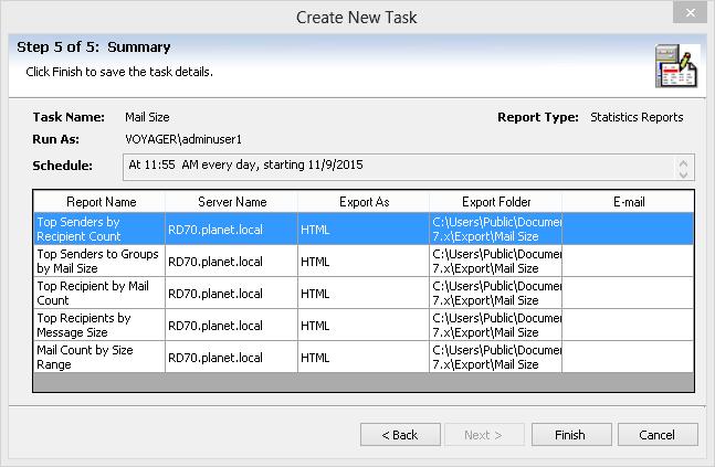 Step 5: Summary: This step displays the summary information of the task. Click Finish to save the task details.