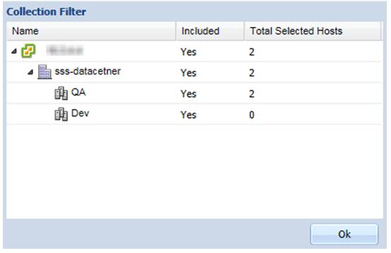 To display vsphere project filters applied when the project was set up 1. Click the name of a project to select it. 2. Click Show Filter to open the Collection Filter dialog box.