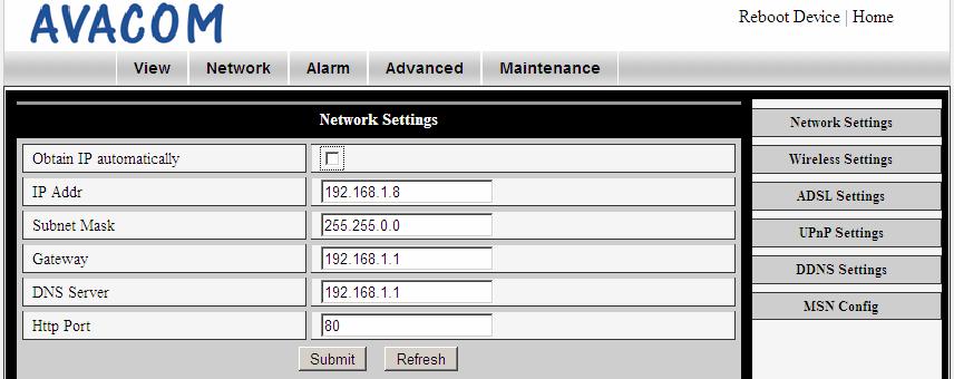 3.2 Network Settings 3.2.1 IP address settings Click on Network to enter the basic network settings.