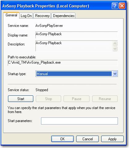 2. In the Services window, find AvSonyPlayback. If running, right-click select Stop. Right-click on it again and select Properties: 3. Change the Startup type to Manual: Select Manual 4.