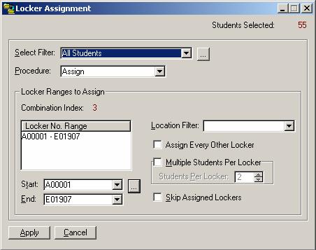 Assigning/Clearing Lckers This utility will autmatically assign a range f active lckers t selected students based upn a QBE filter.