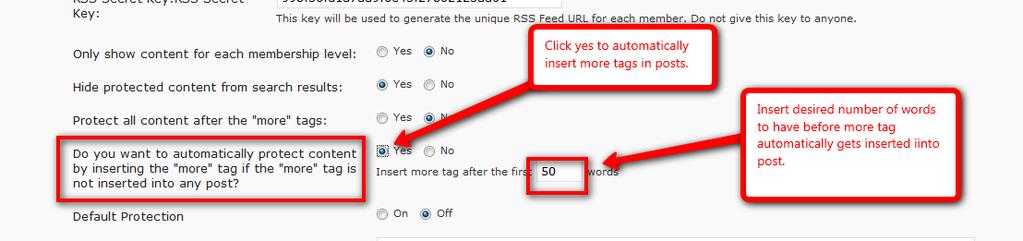 Select if content should be protected by inserting the "More" tag automatically if the "More" tag is not