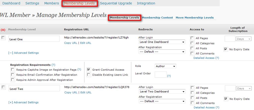 E. Setup Free Membership Level 1) Create Membership Level: a. Login to WordPress. b.