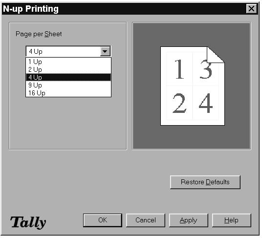 N-UP PRINTING The N-up printing (proof printing) feature allows you to print multiple reduced-size pages on one sheet of paper.