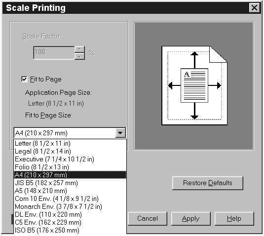 SCALE PRINTING This feature allows you to scale your print job to any selected paper size regardless of the digital format of the document.