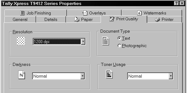 SETTING GRAPHIC PROPERTIES Use the following options to adjust the print quality for your specific printing projects. 1. From the Properties window, click on the Print Quality tab. 2.