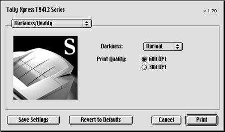 The higher dpi number will result in a sharper graphic image, but may increase your print time slightly. The default setting is 1200 dpi. 3.