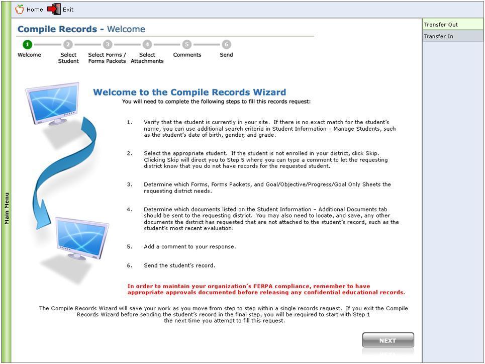 The Compile Records Wizard consists of the following six steps: Step 1 Welcome The Welcome page outlines the general steps required to fulfill a records request and provides additional information.