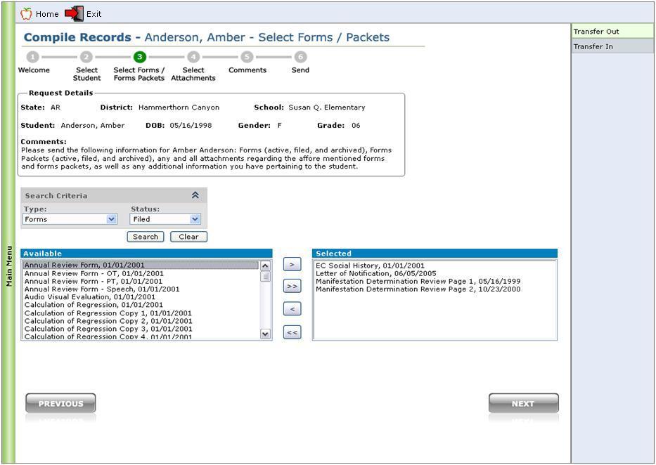 Step 4 Select Attachments Select Attachments allows any existing document(s) attached to the student s record in Student Information Additional Documents be selected to send to the requesting