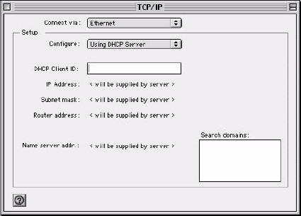Figure 98 Macintosh OS 8/9: TCP/IP 3 For dynamically assigned settings, select Using DHCP Server