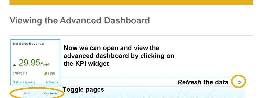 Now we can open and view the advanced dashboard by clicking on the KPI widget.