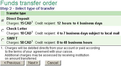 Step 2 - Select type of transfer Select the desired transfer type and click on the Next button.