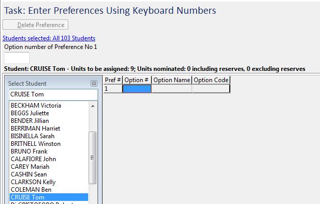 PREFERENCES - KEYBOARD Student preferences can also be entered by using the keyboard.